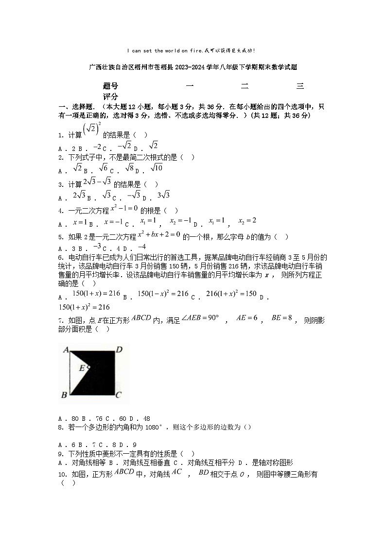 [数学][期末]广西壮族自治区梧州市苍梧县2023-2024学年八年级下学期期末数学试题第1页