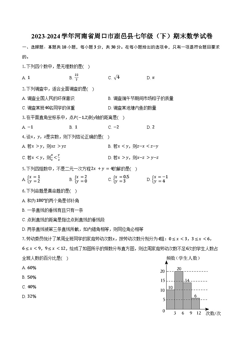 2023-2024学年河南省周口市鹿邑县七年级（下）期末数学试卷（含答案）第1页