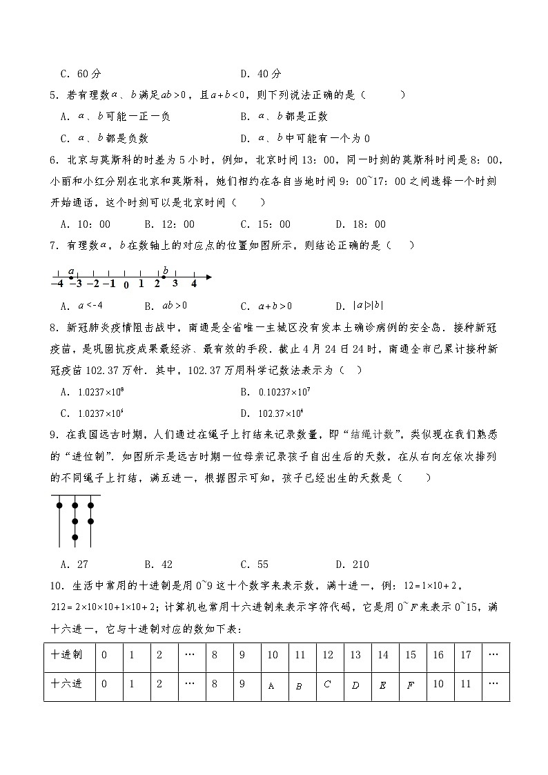 苏科版（2024年新教材）七年级上册数学第2章《有理数》章节测试卷（含答案解析）第2页