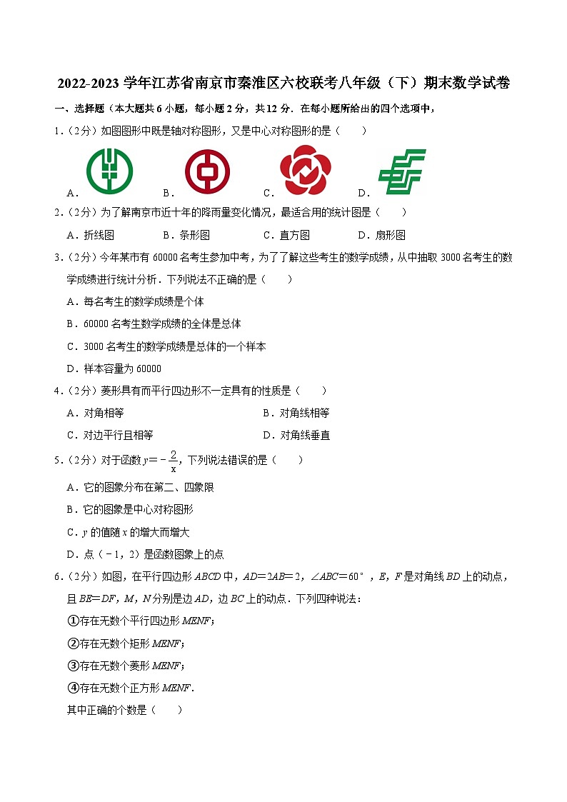 2022-2023学年江苏省南京市秦淮区六校联考八年级（下）期末数学试卷01
