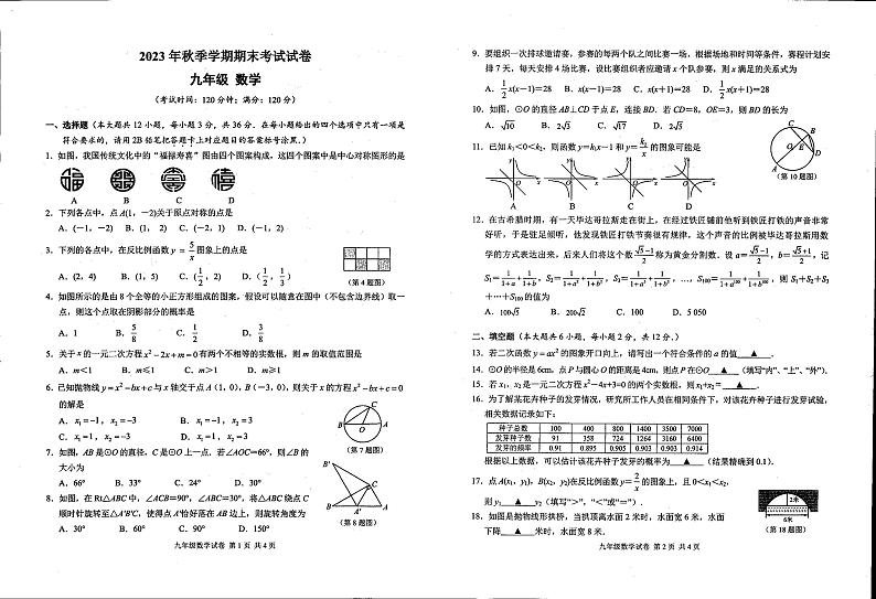数学广西壮族自治区钦州市灵山县青云中学2023-2024学年上学期九年级期末试卷01