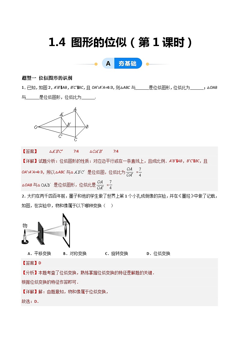 1.4 图形的位似（第1课时）（分层作业）-2024-2025学年9上数学同步课堂（青岛版）01