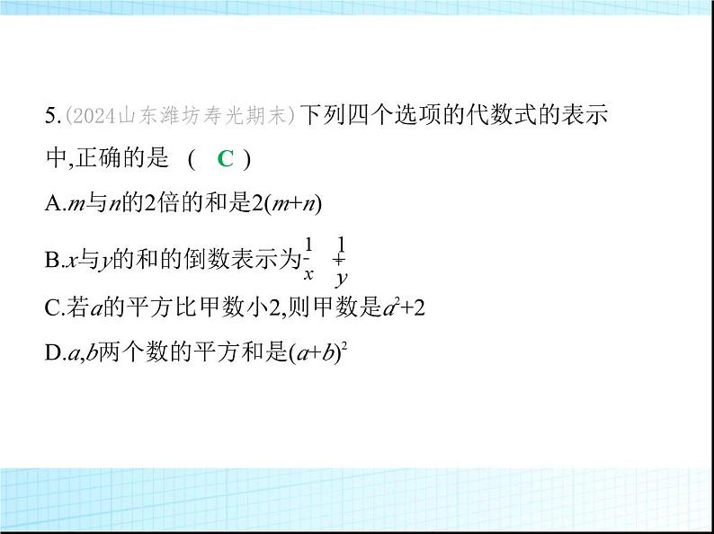 鲁教版六年级数学上册第3章整式及其加减素养综合检测课件07