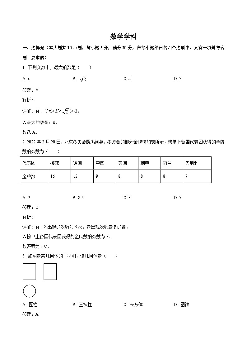 广州外国语学校2023届九年级下学期3月月考数学试卷(含解析)01
