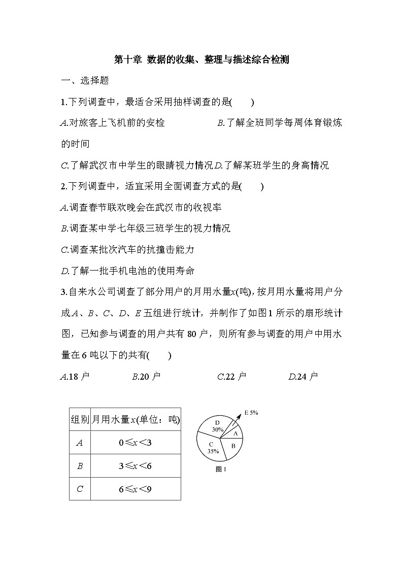 人教版初中数学第十章数据的收集、整理与描述 单元检测卷含答案01