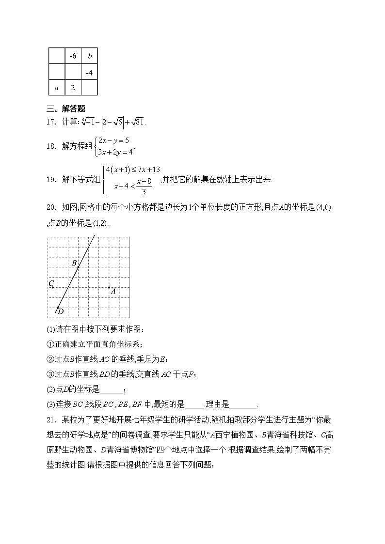 青海省西宁市2023-2024学年七年级下学期期末考试数学试卷(含答案)第3页