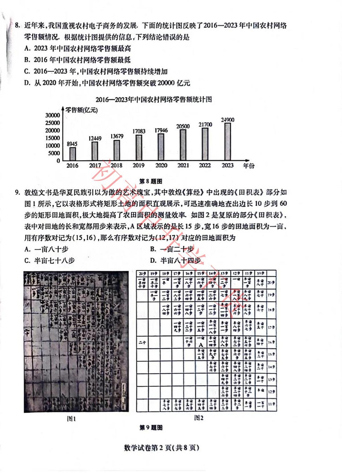 2024年甘肃中考数学真题及答案第2页
