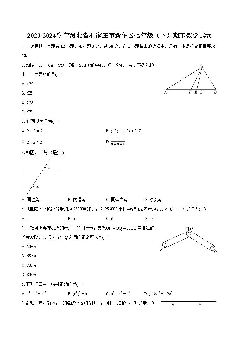 2023-2024学年河北省石家庄市新华区七年级（下）期末数学试卷（含详细答案解析）第1页
