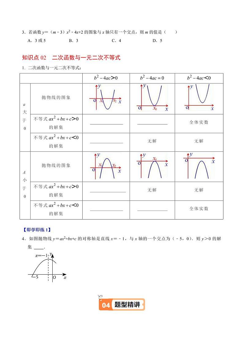 第05讲 二次函数与一元二次方程（2个知识点+4类热点题型讲练+习题巩固）（学生版） 2024-2025学年九年级数学上册同步学与练（人教版）第3页