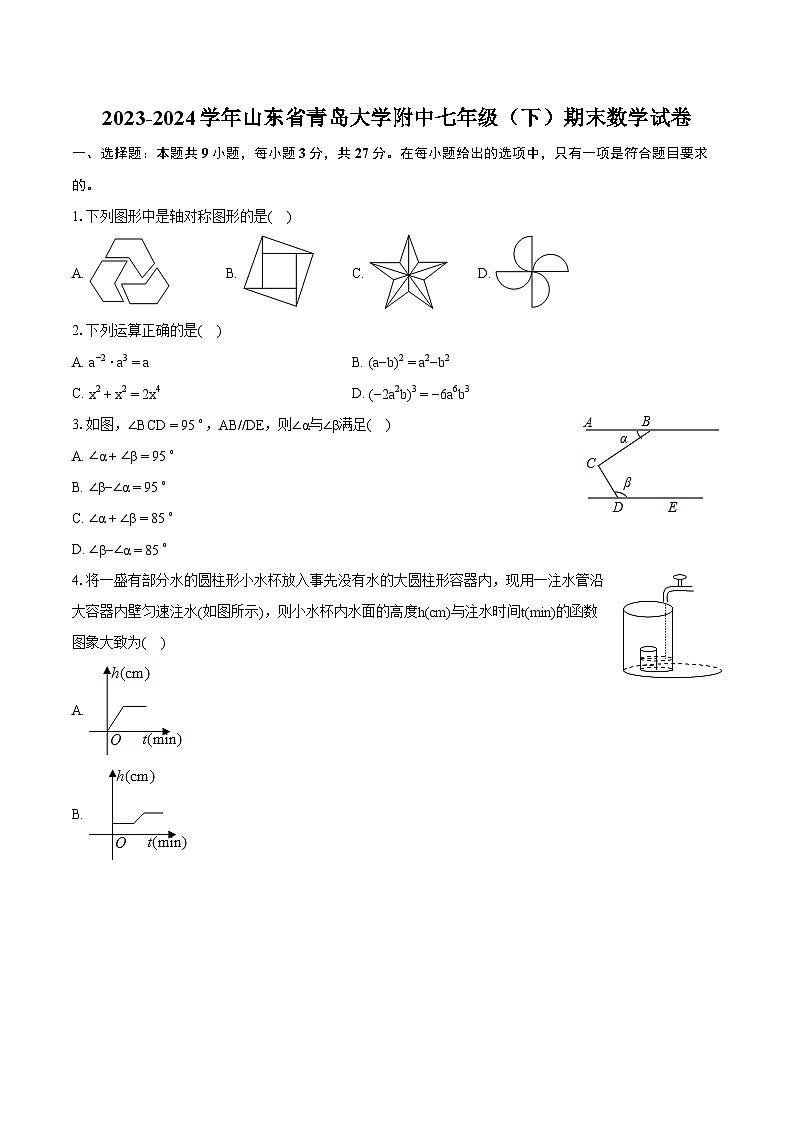 2023-2024学年山东省青岛大学附中七年级（下）期末数学试卷(含详细答案解析)第1页