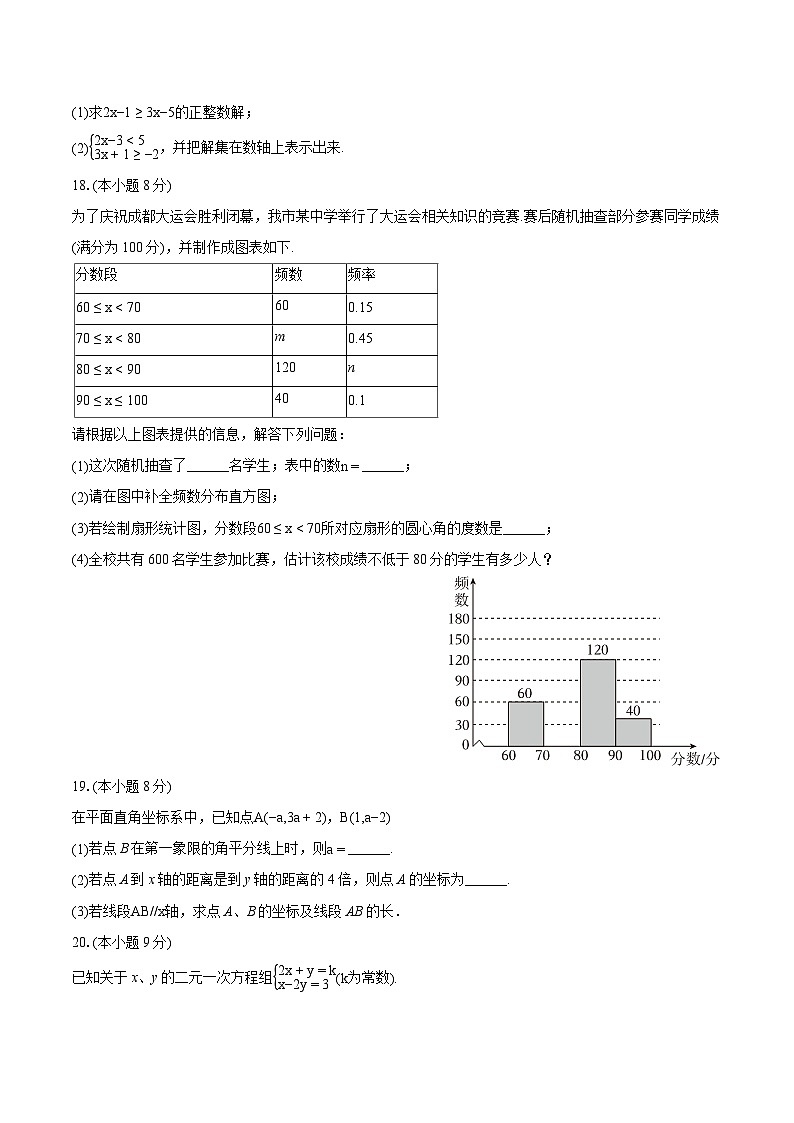 2023-2024学年河南省周口市鹿邑县老君台中学七年级（下）期末数学试卷(含详细答案解析)03