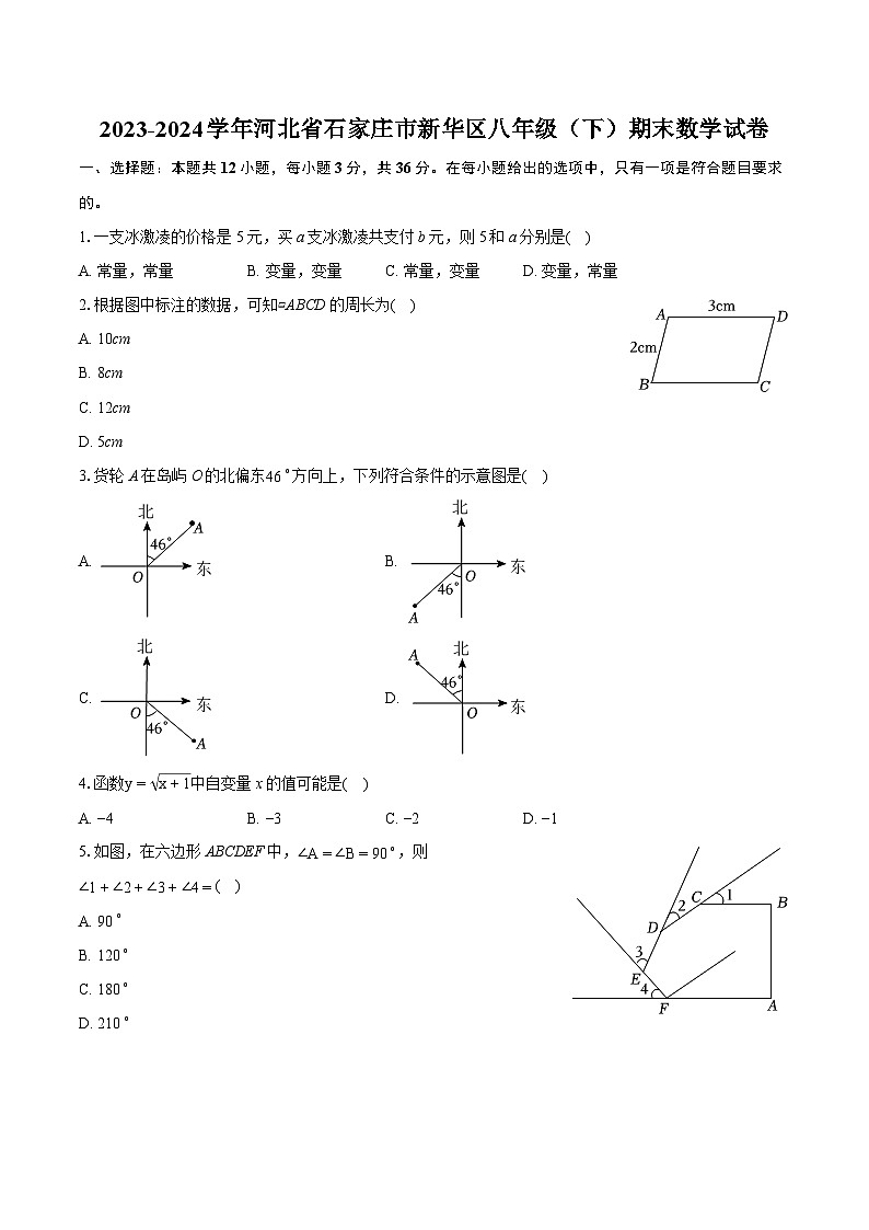 2023-2024学年河北省石家庄市新华区八年级（下）期末数学试卷（含详细答案解析）第1页