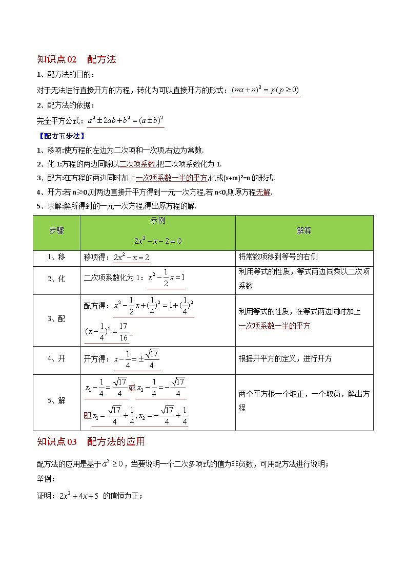 人教版九年级数学上册同步讲义专题第02课  配方法（教师版）第2页