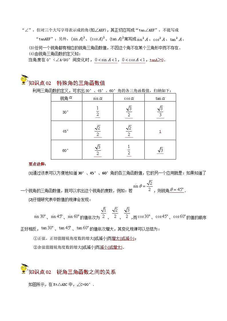 人教版九年级数学下册同步讲义专题第10课  锐角三角函数（教师版）02