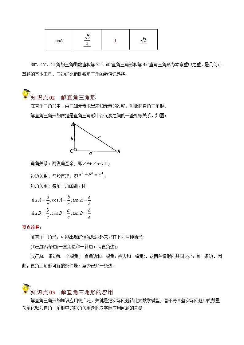 人教版九年级数学下册同步讲义专题第12课  锐角三角函数全章复习与巩固（教师版）第3页
