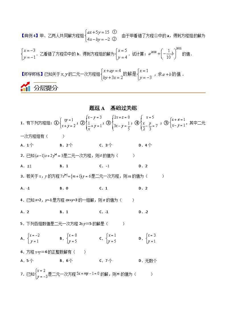 人教版七年级数学下册同步精品讲义专题第16课  二元一次方程（组）的相关概念（学生版）第3页