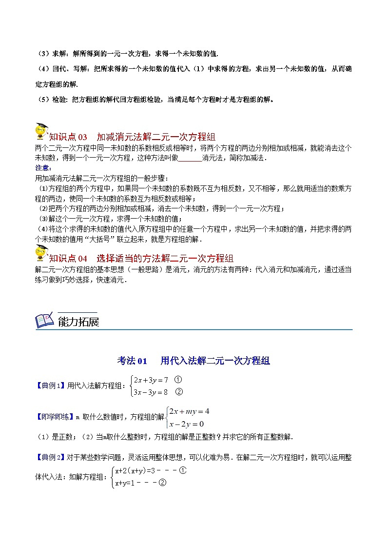 人教版七年级数学下册同步精品讲义专题第17课  二元一次方程组的解法（学生版）02