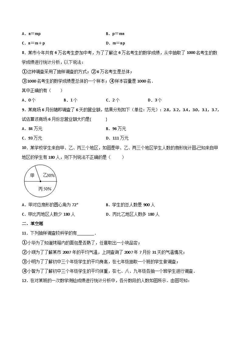 人教版七年级数学下册同步精品讲义专题第30课  数据的收集、整理与描述单元检测（学生版）第2页