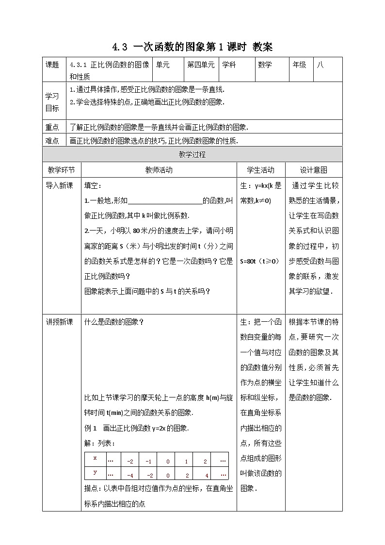 4.3 一次函数的图象第1课时（课件+教学设计+导学案+同步练习）01