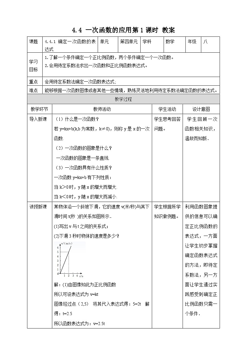 4.4 一次函数的应用第1课时（课件+教学设计+导学案+同步练习）01