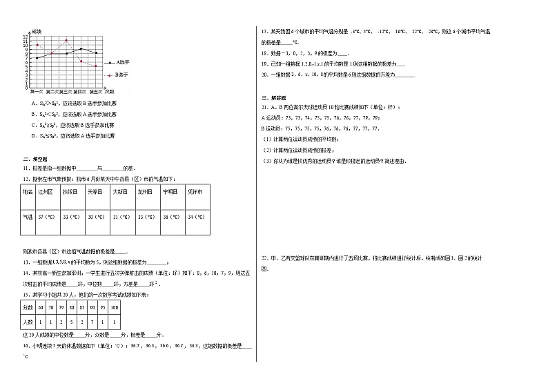 4.4数据的离散程度同步练习-【教学评一体化】2024-2025学年8上数学同步精品备课系列02