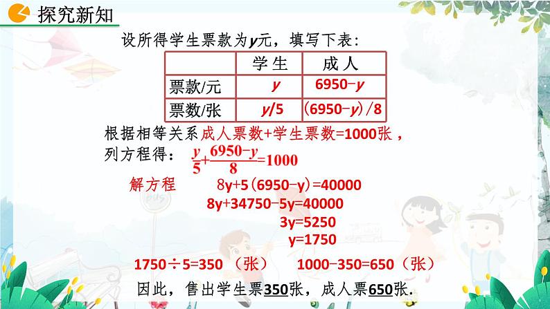 北师数学七年级上册 5.3.3  应用一元一次方程——“希望工程“义演 【PPT课件】07