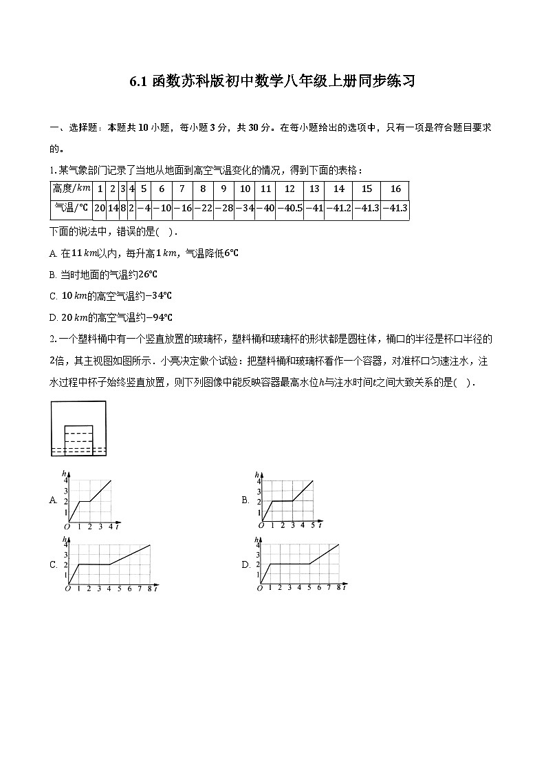 6.1函数  苏科版初中数学八年级上册同步练习（含详细答案解析）01