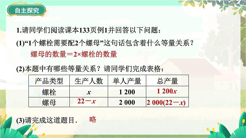 人教版数学七年级上册 第5章  5.3   第1课时　配套问题和工程问题 PPT课件07