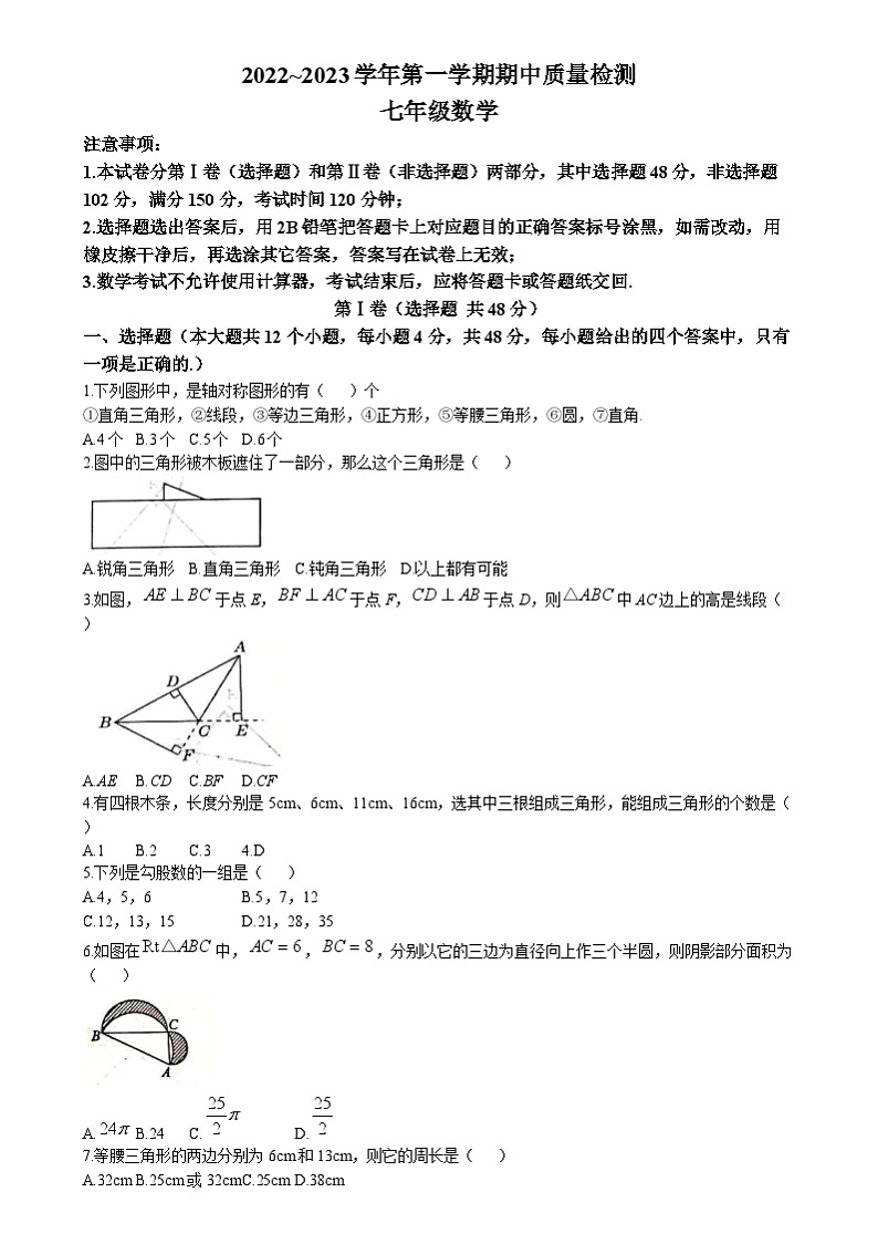 山东省泰安市泰山区泰山实验中学2022-2023学年七年级上学期期中数学试题第1页