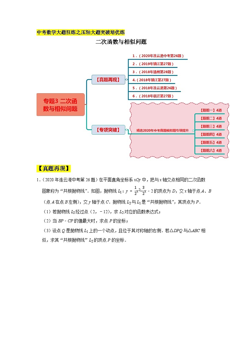 初中数学中考复习专题满分秘籍讲义练习 二次函数与相似问题第1页