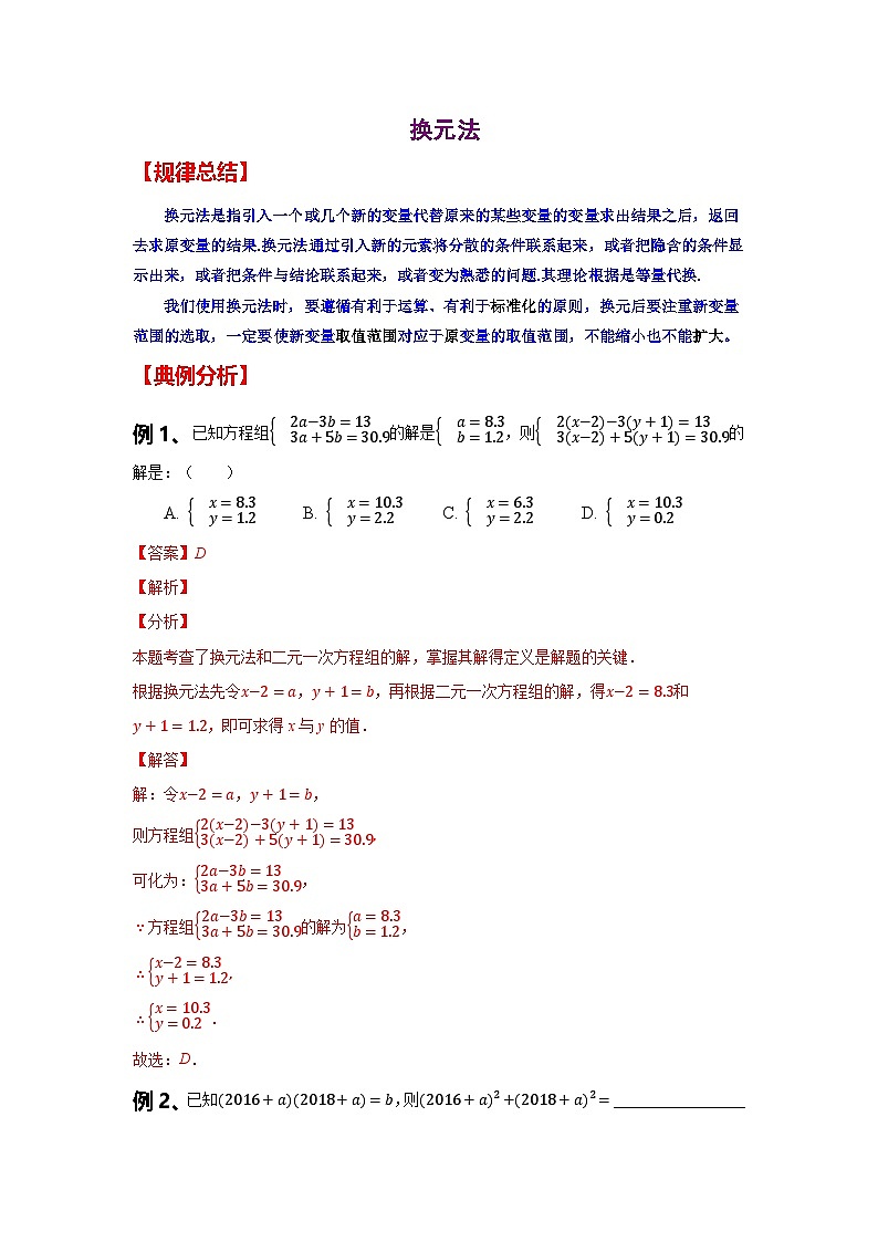 初中数学中考复习专题满分秘籍讲义练习换元法第1页