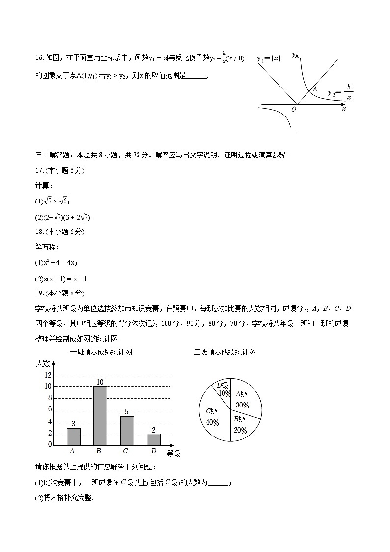 2023-2024学年浙江省杭州市拱墅区锦绣育才教育集团八年级（下）期末数学试卷（含详细答案解析）第3页