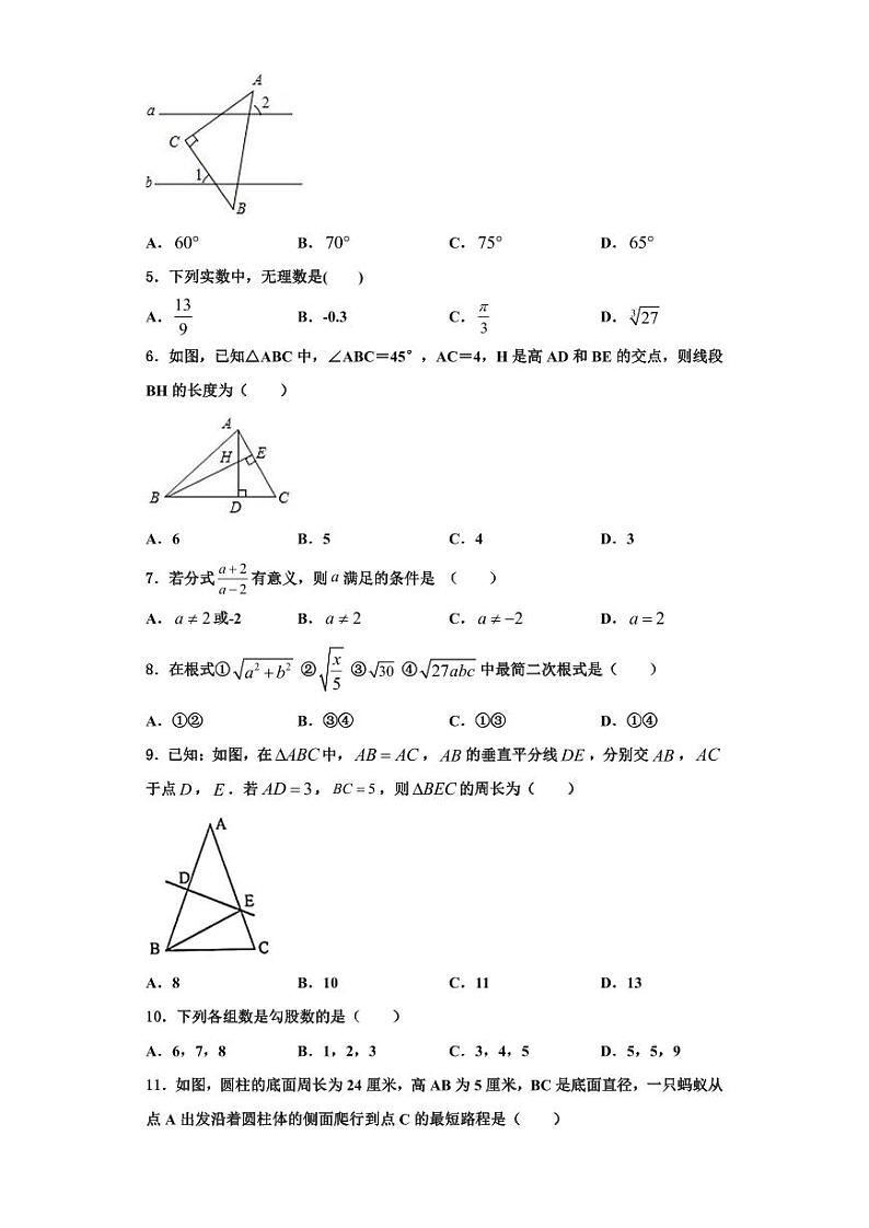 鄂州市涂家垴镇中学春2023年八年级数学第一学期期末考试试题【含解析】第2页
