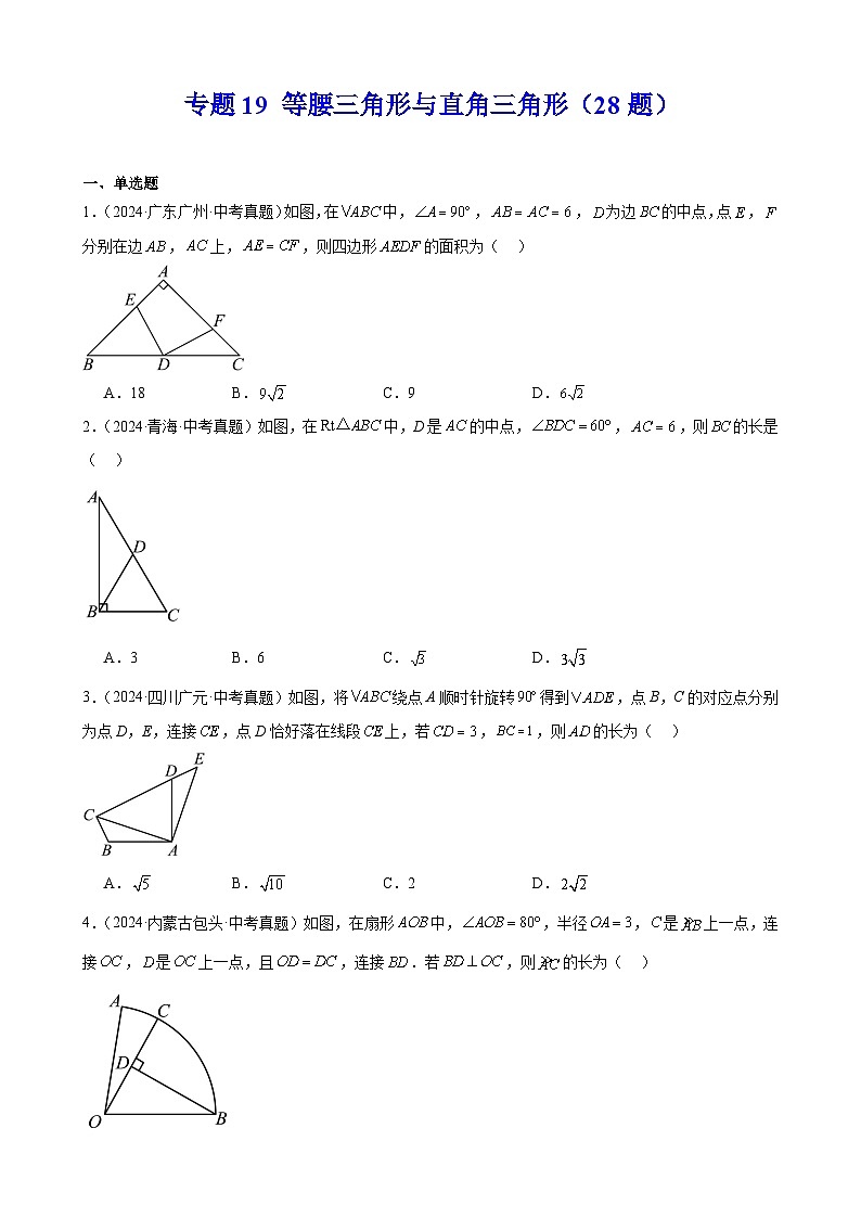 专题19 等腰三角形与直角三角形（28题）（教师卷+学生卷）- 2024年中考数学真题分类汇编（全国通用）01