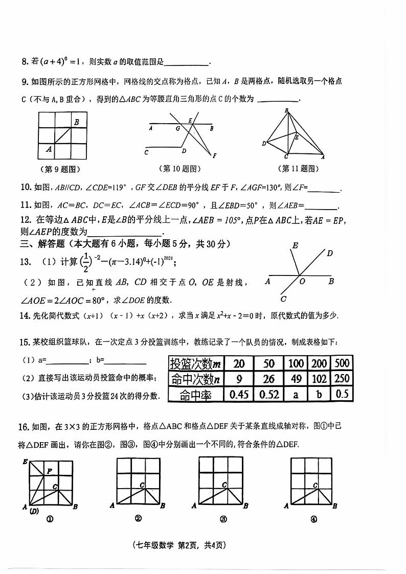 2024年江西省吉安市永丰县七年级上学期期末数学试题第2页