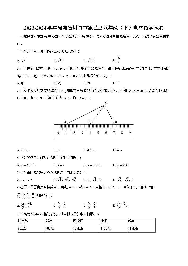 2023-2024学年河南省周口市鹿邑县八年级（下）期末数学试卷（含详细答案解析）01
