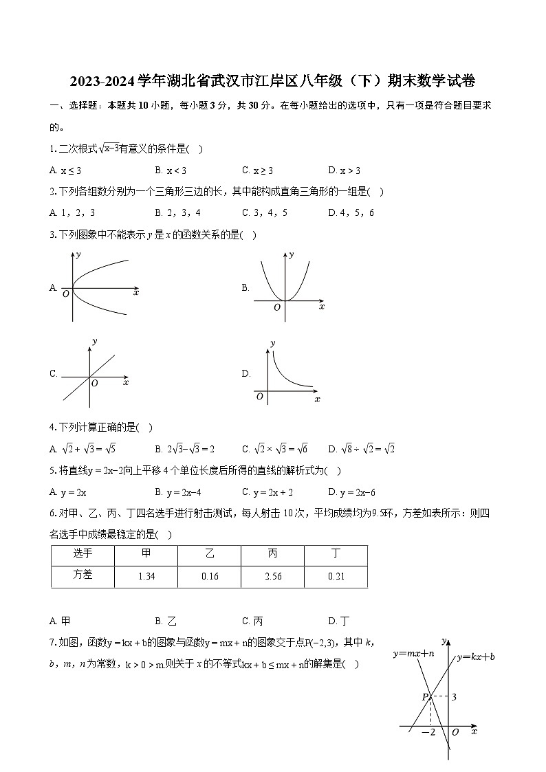 2023-2024学年湖北省武汉市江岸区八年级（下）期末数学试卷（含详细答案解析）01