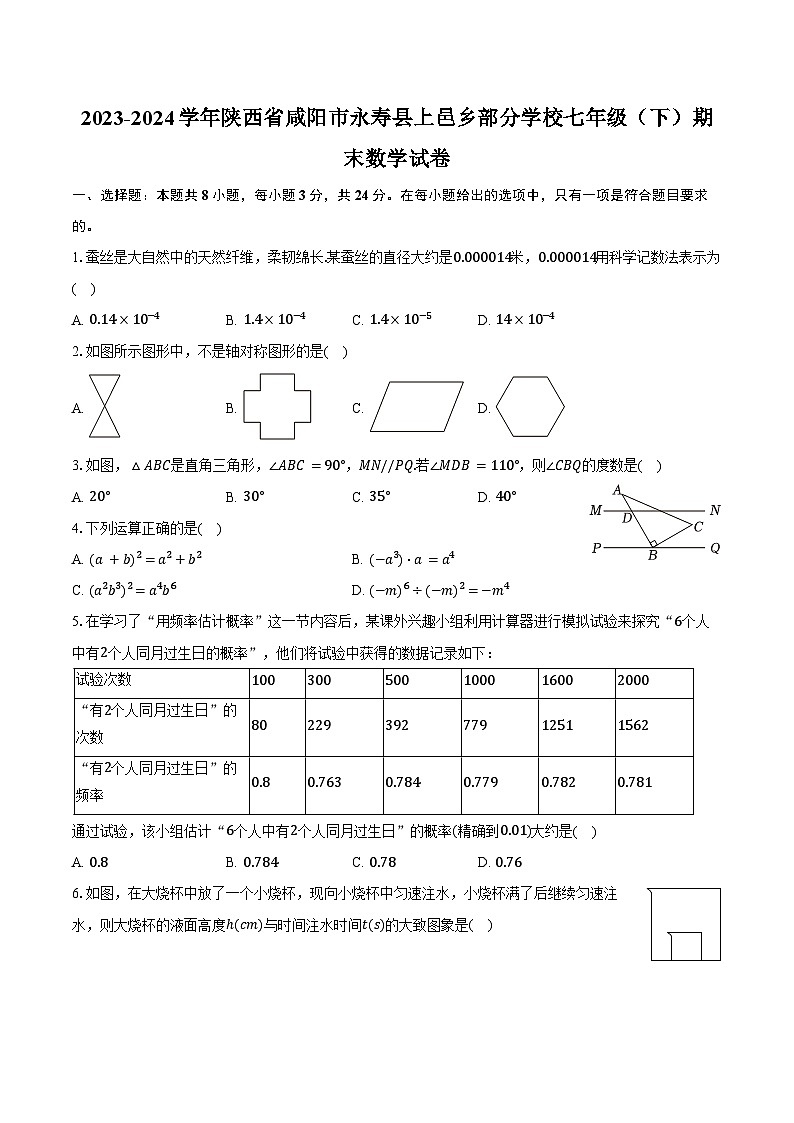2023-2024学年陕西省咸阳市永寿县上邑乡部分学校七年级（下）期末数学试卷（含答案）第1页
