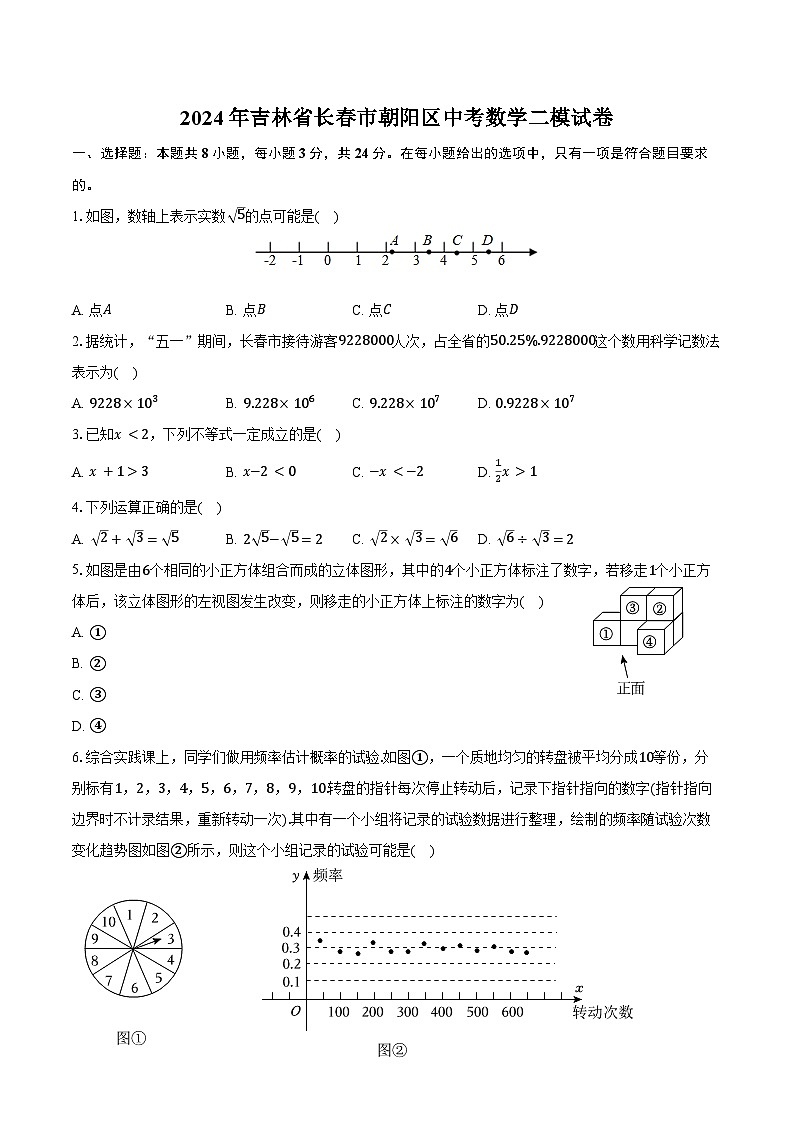 2024年吉林省长春市朝阳区中考数学二模试卷（含答案）第1页