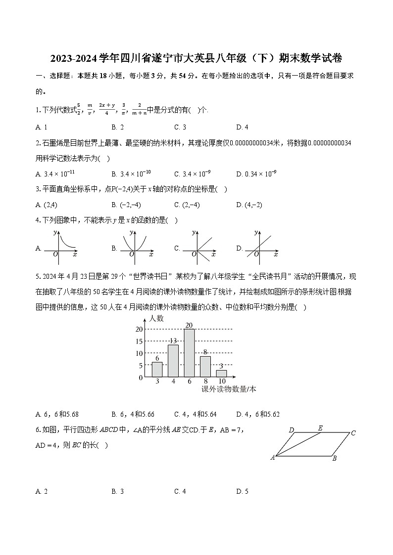 2023-2024学年四川省遂宁市大英县八年级（下）期末数学试卷（含详细答案解析）第1页