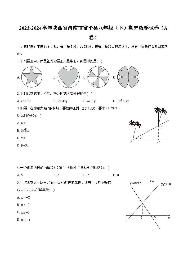 2023-2024学年陕西省渭南市富平县八年级（下）期末数学试卷（A卷）（含详细答案解析）01