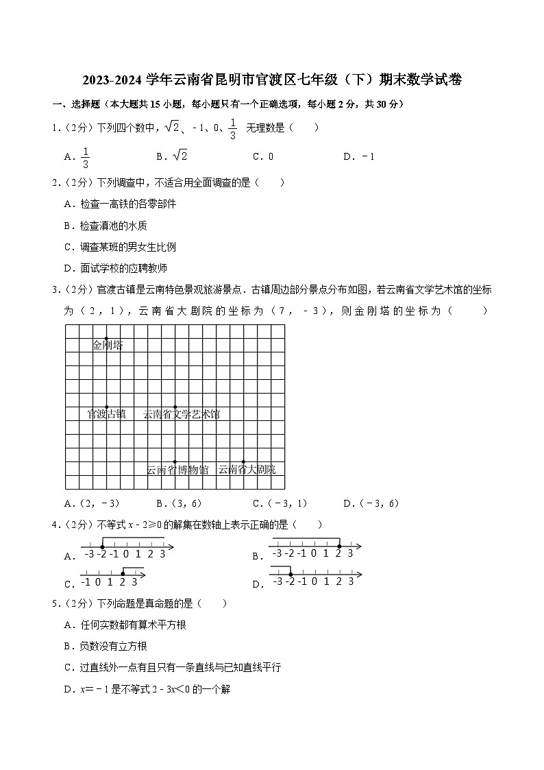 云南省昆明市官渡区2023-2024学年七年级下学期期末 数学试卷（含解析）第1页