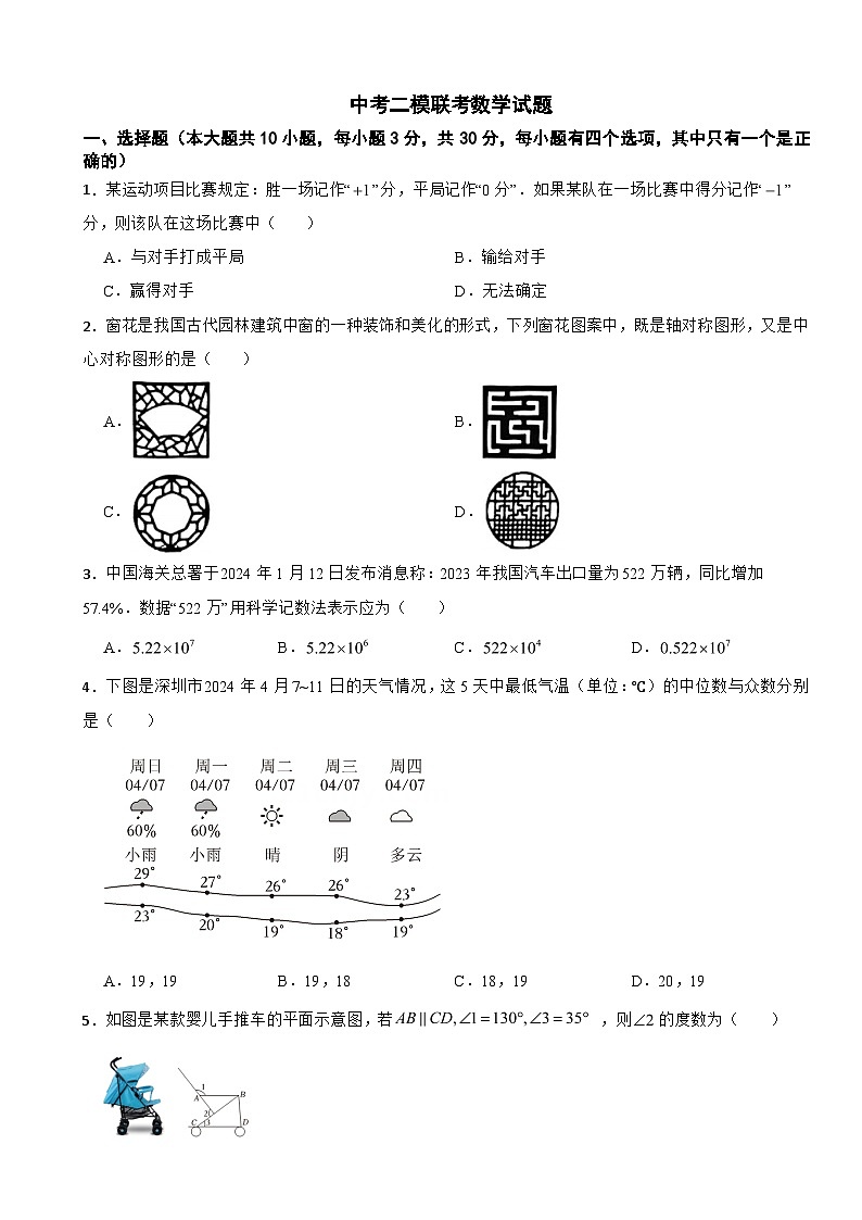 广东省深圳市2024年中考二模联考数学试题附答案第1页