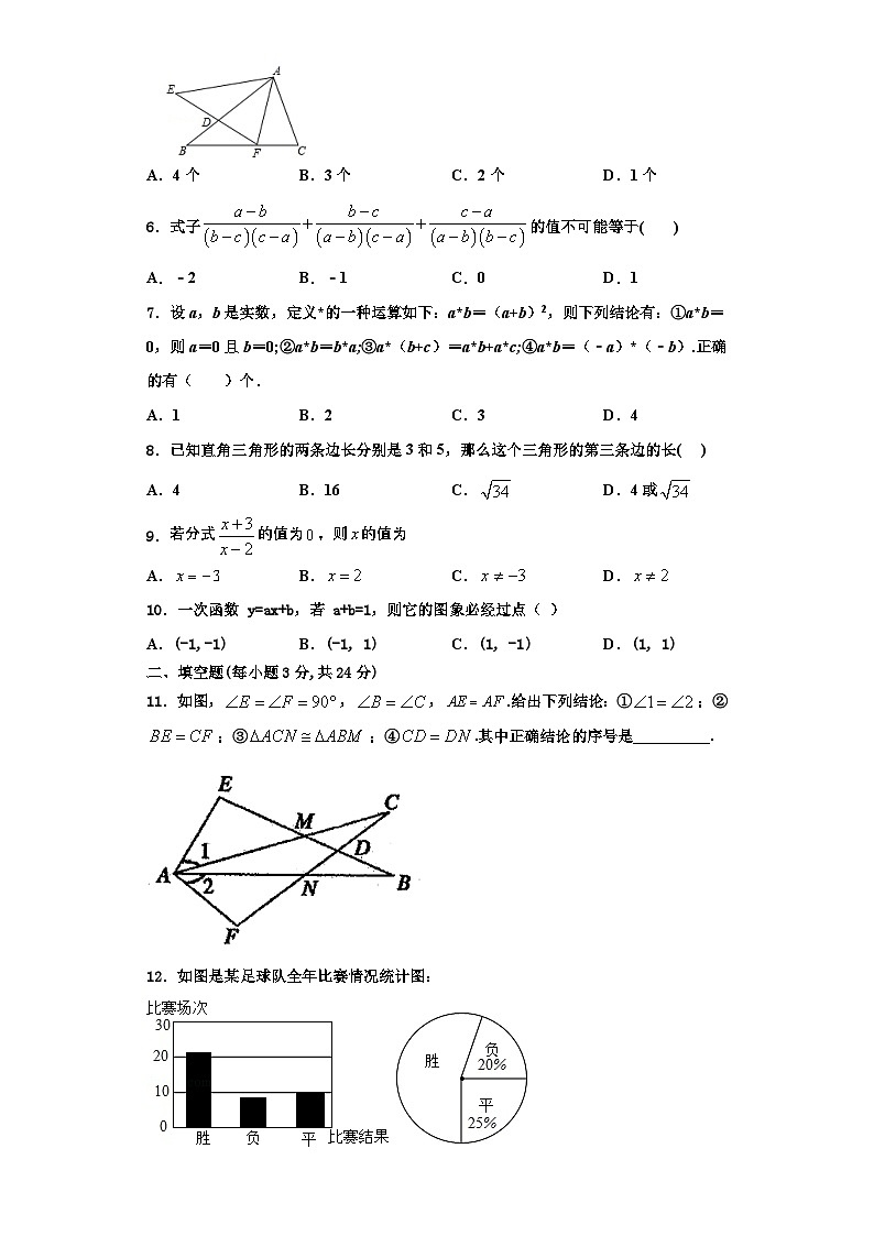 达州市重点中学2023-2024学年数学八年级第一学期期末学业质量监测试题【含解析】第2页