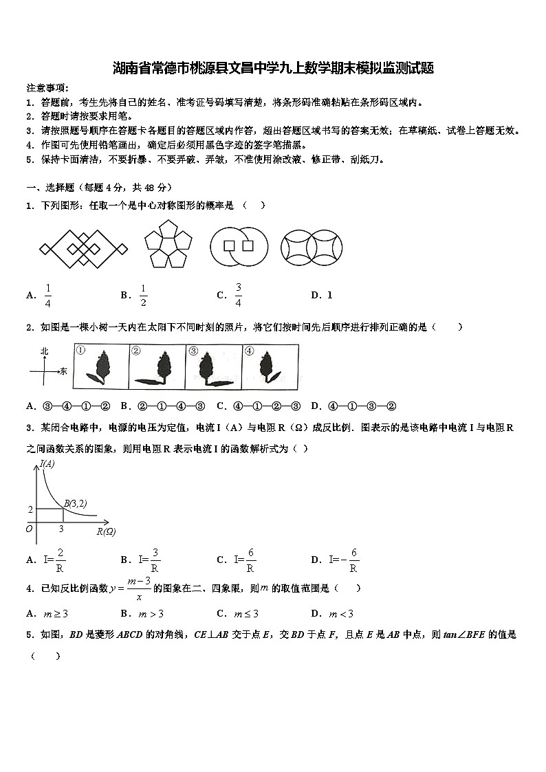 湖南省常德市桃源县文昌中学九上数学期末模拟监测试题【含解析】01