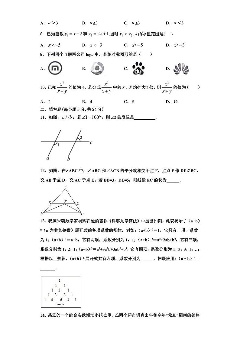 连云港市重点中学2023年数学八年级第一学期期末统考试题【含解析】第2页