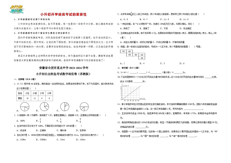 【开学考】安徽省合肥市重点中学2024-2025学年小升初自主招生考试数学培优卷（苏教版）01