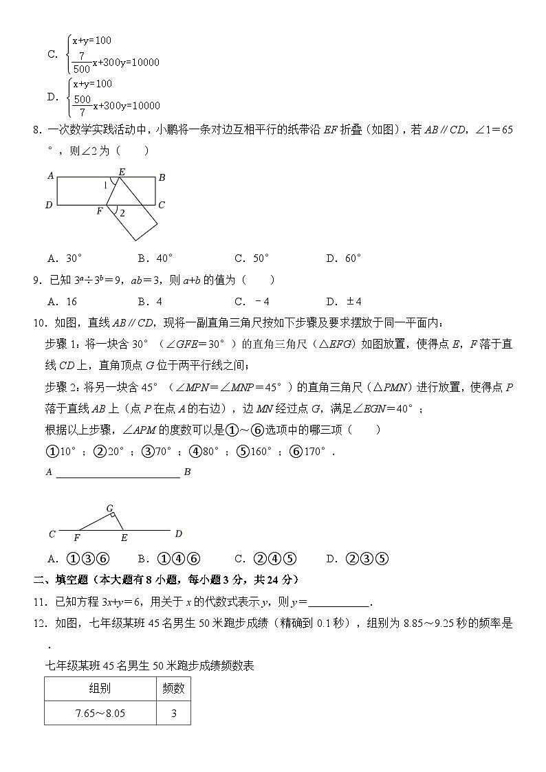 2023-2024学年浙江省绍兴市诸暨市七年级（下）期末数学试卷  含详解第2页