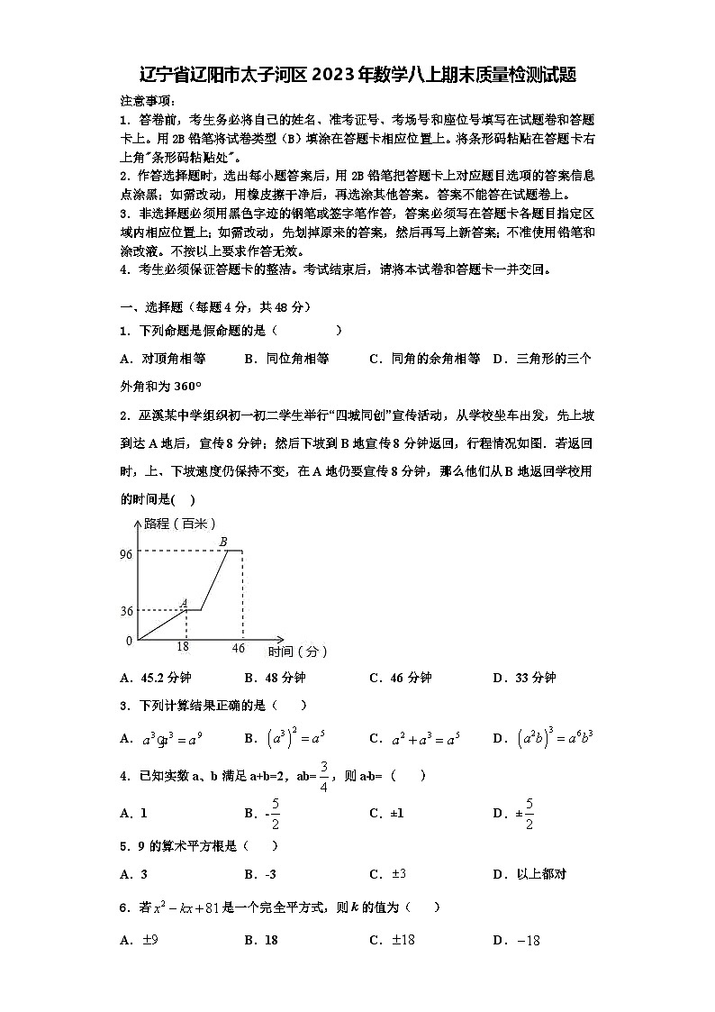 辽宁省辽阳市太子河区2023年数学八上期末质量检测试题【含解析】01