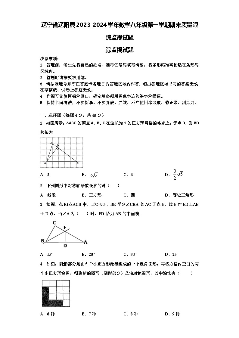 辽宁省辽阳县2023-2024学年数学八年级第一学期期末质量跟踪监视试题【含解析】第1页